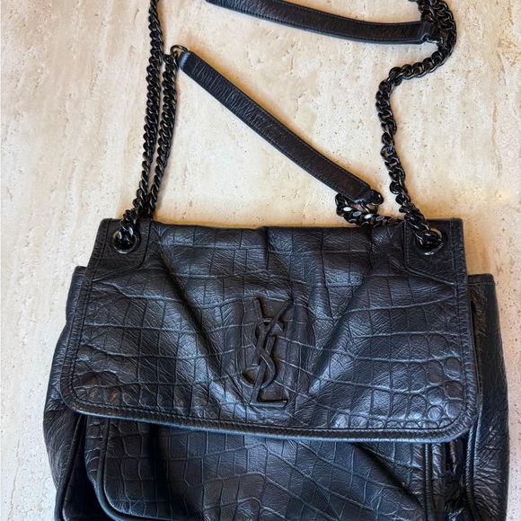 Saint Laurent Black Crocodile Embossed Shoulder Bag - Picture 3 of 13